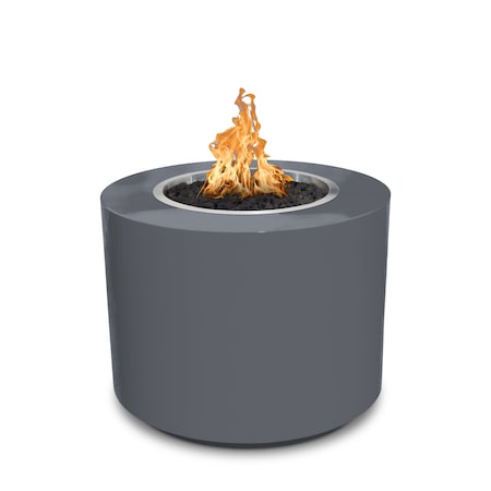 The Outdoor Plus 30 Round Beverly Fire Pit, Powder Coated Metal, Gray, Spark Ignition with Flame Sense, Natural Gas OPT-30PCBFSEN-GRY-NG